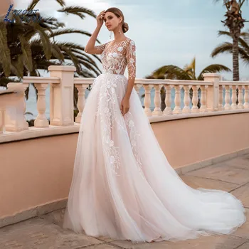 Boho düğün elbisesi 2022 Basit O-boyun Tül Plaj Parti Kıyafeti A-Line Aplikler Vestido De Novia Sivil Custom Made