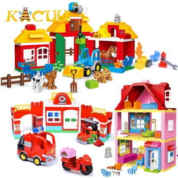 Büyük Boy Yapı Taşları Set Çiftlik Şehir Evi Modeli oyuncak arabalar Çocuk DIY Eğitim Modeli Blokları Çocuk Oyuncakları Hediye