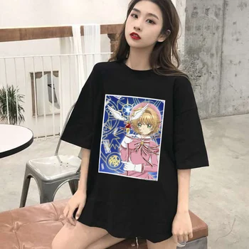 Card Captor sakura Kawaii kadın tişörtleri japon animesi Manga T Shirt Kadın Ulzzang Harajuku Gömlek 90s Karikatür Grafik tees tops