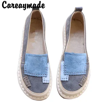 Careaymade-kadın tek ayakkabı düz dipli sığ yuvarlak kafa rahat el yapımı renk eşleştirme rahat düşük üst ayakkabı