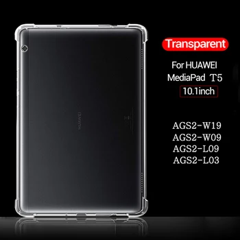 Darbeye dayanıklı silikon Kılıf İçin Huawei MediaPad T5 10.1 AGS2-W09 / L09 / L03 / W19 Şeffaf Kauçuk Hava Yastığı Esnek Tampon Cam Filmi