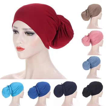 Düz Renk Müslüman Bandaj Kolay Kap Jersey Hicap Kadınlar için Elastik Yumuşak Kafa Bandı Türban Başörtüsü Kemo Şapka Moda Aksesuarları