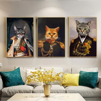 Egzotik Retro Köpek Kedi Kafası Hayvan Yağlıboya tuval duvar Sanatı Posterler Baskılar Oturma Odası Duvar Resimleri ıçin Ev Dekor Cuadros