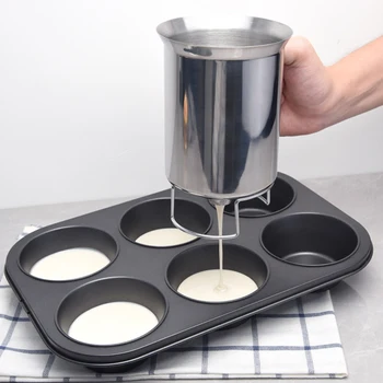 El Paslanmaz Çelik Hamur Dağıtıcı Kek Cupcake Hamur Dağıtıcılar Mutfak Aracı Pişirme Waffle Un Macun Piston Huni