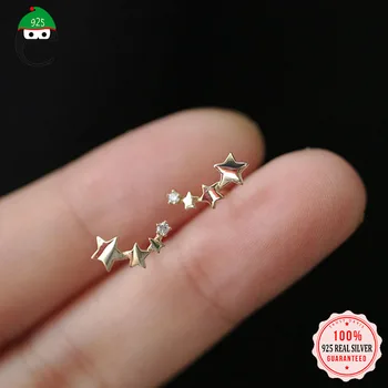 ElfoPlataSi Gerçek 925 Ayar Gümüş Moda Yıldız Göz Kamaştırıcı CZ Charm düğme küpe Kadınlar İçin Düğün Parti Güzel Takı DD1234