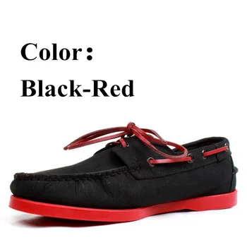 Erkekler Hakiki Nubuk Deri Docksides Rahat Tekne Ayakkabı,marka Düz Loafer'lar Için Homme Femme Siyah Kırmızı Renk X140