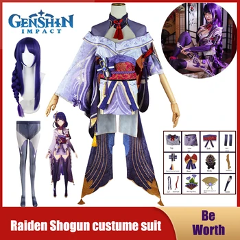 Genshin Darbe Cosplay Anime Oyunu Raiden Shogun Peruk Elbise Giyim Etek Çorap Parti Masquerade Cadılar Bayramı Kostümleri Kadınlar İçin