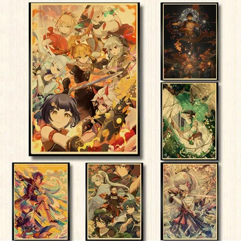 Genshin Darbe Posterler Anime Oyunu Kraft Kağıt Etiket DIY Ev Çocuk Odası Bar Cafe Dekor Baskılar Sanat Karikatür Hediye duvar resimleri