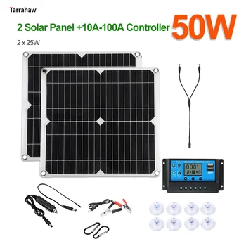 Güneş Enerjisi Sistemi Güç Üretimi GÜNEŞ PANELI 50W 5V 2 USB / 18V DC Açık Taşınabilir Su Geçirmez Şarj Plakası Fotovoltaik Kiti