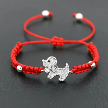 Güzel Şanslı Kakma Zirkon Rhinestone Küçük Köpek Bilezik Erkek Kız İçin Kırmızı İplik Halat Hattı Bilezikler Kadınlar Severlerin Takı Hediye