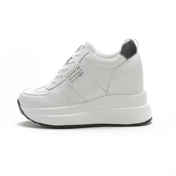 Hakiki deri ayakkabı Kadın Moda Ayakkabı Düz platform ayakkabılar Kadınlar Flats Yüksek Artan 9cm Bayanlar beyaz ayakkabı A4318
