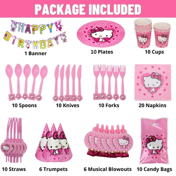 Hello Kitty Çocuklar Doğum Günü Partisi Dekorasyon Tek Kullanımlık Sofra Fincan Tabağı Sevimli Balon Kız Doğum Günü Bebek Duş Parti Malzemeleri