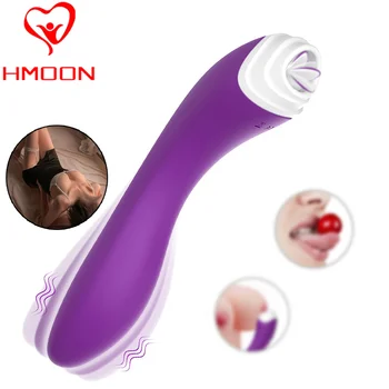HMOON Kadın Masturbator 9 Titreşim Modları Vibratör Yalama 2 İn 1 Enayi Klitoris Stimülatörü Seks Oyuncakları Kadınlar için Çift Yetişkin 18