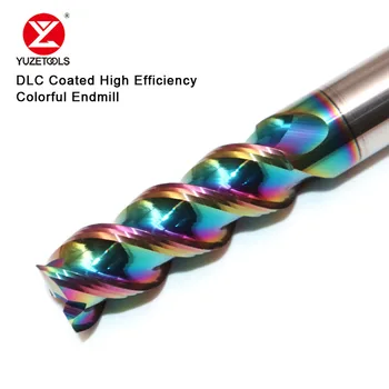 HRC60 derece DLC kaplama renkli parlak yüksek verimli alüminyum freze kesicisi tungsten karbür çelik 3F end mill