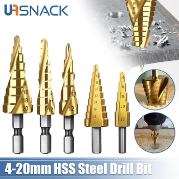 HSS Spiral Yivli Titanyum Kaplamalı Adım Matkap Ucu Ağaç İşleme Aletleri Parçaları Ahşap Metal Delik Kesici Koni Sondaj Aracı 4-12 / 20mm