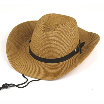 HT1310 Klasik Unisex Kovboy şapkaları Geniş Ağız Yaz Erkek güneş şapkaları Vintage Hasır Kemer Fedora Fötr plaj şapkaları Kadınlar için Panama Şapka
