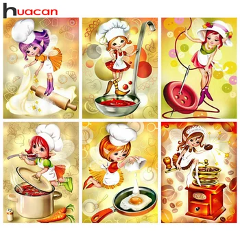 Huacan Elmas Sanat Boyama Şef Kız Nakış Mozaik Aşçı Mutfak Karikatür Çapraz Dikiş Ev Dekor Resim