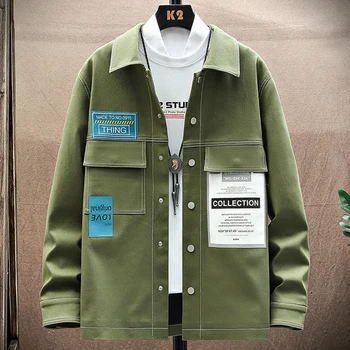 Ilkbahar Sonbahar erkek Ceket Streetwear Moda Büyük Cepler Katı Pamuk Ordu Yeşil Siyah Kargo Dış Giyim İş Ceket Artı Boyutu 8XL