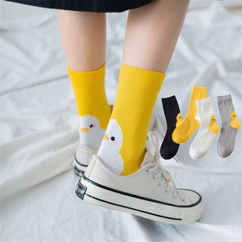 INS Yeni komik çoraplar Örme 3D Sevimli Sarı Ördek Topuk Karikatür Harajuku Kawaii Kadın Kampüs Kolej Kulübü Cosplay Ev Sokken