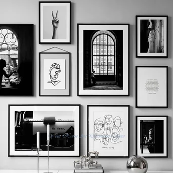 Iskandinav Siyah Beyaz Vintage Poster Soyut Çizgi Soyut Tuval Boyama Resimleri sanat baskı Oturma Odası Ev Duvar Dekorasyonu