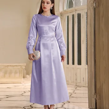 İlkbahar Sonbahar Orijinal Tasarım Uzun Elbise Resmi O-Boyun Kadınlar Lüks Poplin Abiye Vintage Yeni Yıl Partisi Elbisesi