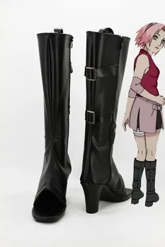 Japon Anime Haruno Sakura Cosplay ayakkabı Çizme Cadılar Bayramı Partisi Kadınlar Kızlar İçin siyah ayakkabı Avrupa Boyutu