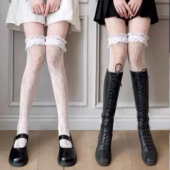 Japon Lolita beyaz dantel dantel diz çorap jk sevimli içi boş ultra ince kadın Martin çizmeler tüp çorap