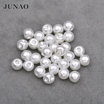 JUNAO 8 10 12mm Beyaz İnci Düğmeler Dikiş Taklidi Düğmesi Dekoratif Yuvarlak Plastik Düğme İnci Aplike Kot Elbise