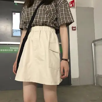 Kadın Cep Tasarım Retro Elastik Bel Tüm Maç Moda Etek Yaz Kadın Kore Tiki kız çocuk etekleri Kargo Şık gündelik giyim