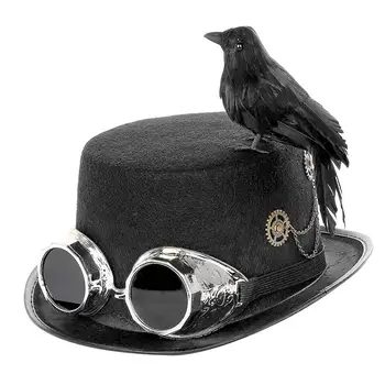 Kadın erkek Steampunk üst şapka Gotik Victorian siyah şapka Cosplay parti için