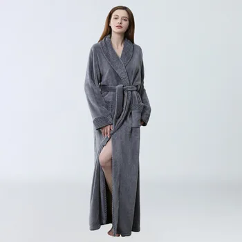 Kadın Flanel Kimono Elbise Mercan Polar Kış Bornoz Elbisesi Gecelik Loungewear Gevşek Rahat Pijama Gecelik Ev Giysileri