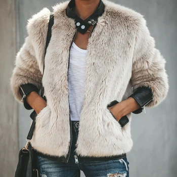Kadın Kış Sıcak Polar Peluş Ceket Ceket Tops Bayanlar Faux Kürk Uzun Kollu Boy Dış Giyim