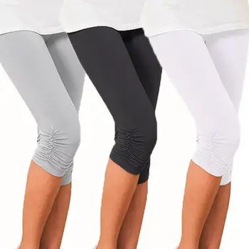 Kadın Tayt Yüksek Bel Düz Renk Orta Buzağı Sıkı Kırpılmış Pantolon Dipleri Koşu Pilili Kadın Tayt Yaz 2021 Yeni