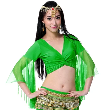 Kadınlar için 12 Renkler Seksi Oryantal Dans Üst Oryantal Dans Kostüm büyük gazlı bez kollu tops