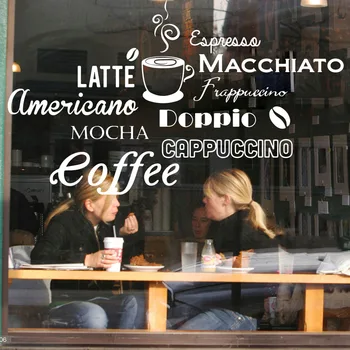 Kahve Adı CAFE Türleri Çoklu Yazı Tipleri pencere camı Duvar Sticker Mutfak Cafe İçecek Kahve Dükkanı Duvar Çıkartması Vinil Dekor