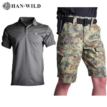 Kamuflaj Savaş Üniforma Erkek Casual Gömlek Kargo Şort Erkek İş Şort Askeri kısa pantolon av kıyafetleri Erkek Giyim