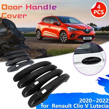 Kapı Kolu Renault Clio V 5 BF Lutecia 2020 2021 2022 Krom Siyah Karbon Fiber Dekorasyon Kapak Sticker Anahtar Kapağı Aksesuar