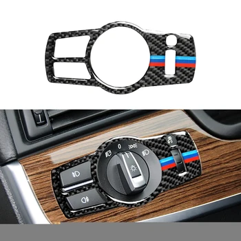 Karbon Fiber Far Anahtarı Düğmeleri Kapak Trim Çıkartmalar BMW 5X3 Serisi F10 F07 F01 F25 F26 Araba İç Aksesuarları