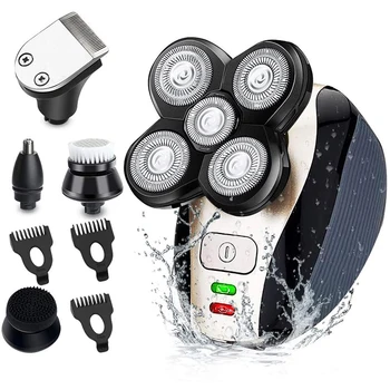 Kel Kafa Tıraş Makinesi Düzeltici Kel Erkekler için 5 in 1 tımar kiti USB Şarj Edilebilir Elektrikli Jilet ıslak / Kuru Makası Burun Düzeltici
