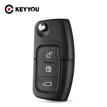 KEYYOU 3 Düğme katlanır araba Boş Anahtar Kabuk Uzaktan Katlanır ford kılıfı Odak Fiesta C-max S-max Ka Mondeo Galaxy Kesim / Kesilmemiş Bıçak