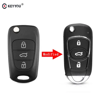 KEYYOU Yedek 3 Düğme Modifiye Çevirme Katlanır Uzaktan Araba Anahtarı Kabuk Hyundai I30 I40 I20 IX35 Avante Anahtar Kutu logo İle