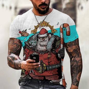 Komik Noel erkek t-shirtü Vintage Boy O Boyun erkek Tshirt Santa Baskı Kısa Kollu Noel Üstleri Erkek Giyim Tee Gömlek
