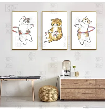 Kreş Karikatür Tuval Boyama Komik Anime Kedi Posterler Yatak Odası dekorasyon için duvar boyaması Baskı Resimleri için Oturma Odası Çocuk Dekor