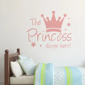 Kız Bebek Duvar Sticker Prenses Uyur Burada Duvar Kağıdı Taç Çocuk Yatak Odası Arka Plan Çıkarılabilir Çıkartması Sanat Çıkartmaları Dekor Sticker