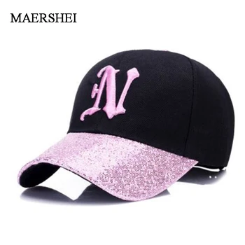 MAERSHEI yeni bayanlar mektup ışlemeli beyzbol şapkası sequins moda rahat kavisli şapkalar kızlar hip hop şapka ayarlayabilirsiniz