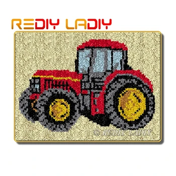 Mandalı Kanca Kitleri Kendi Halı Kırmızı çiftlik traktörü Tığ İşi Yastık DIY Halı Kilim Akrilik İplik Baskılı Tuval Hobi ve El Sanatları