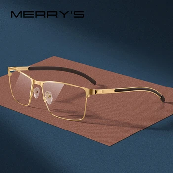 MERRYS tasarım Erkekler Titanyum Alaşımlı Optik Gözlük Çerçevesi Ultralight Kare Miyopi Reçete Gözlük Antiskid Silikon S2186