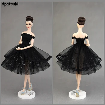 Moda Siyah Kapalı Omuz Prenses Elbise Parti Elbiseler barbie oyuncak bebek Giysileri Barbie Akşam parti giysileri DIY çocuk için oyuncak