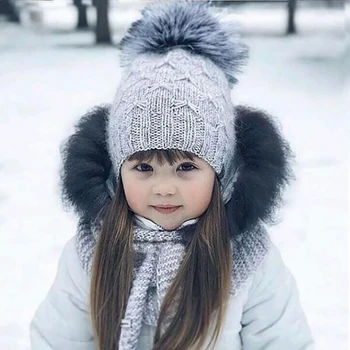 Moda Yeni Şerit Örgü Kışlık Şapkalar Çocuk Bere Bebek Şapka 2021 Çocuk Tiftik Pom Pom Şapkalar Kız Erkek Sıcak Kap