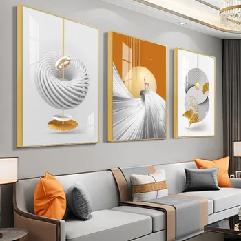 Modern altın yaprak minimalist lüks Tuval Boyama Geyik Duvar Sanat Baskı Posteri Resim triptik Oturma Odası Ev Dekorasyon